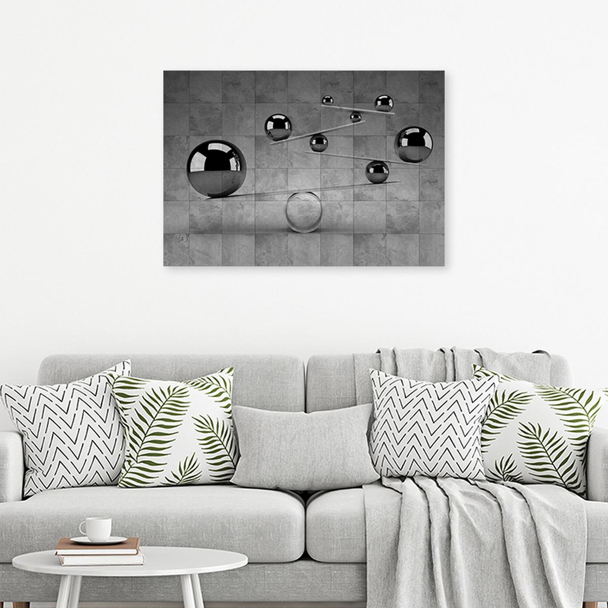 WANDBILD kugeln 3d silber - Schwarz, Textil (60/40cm) - Feeby