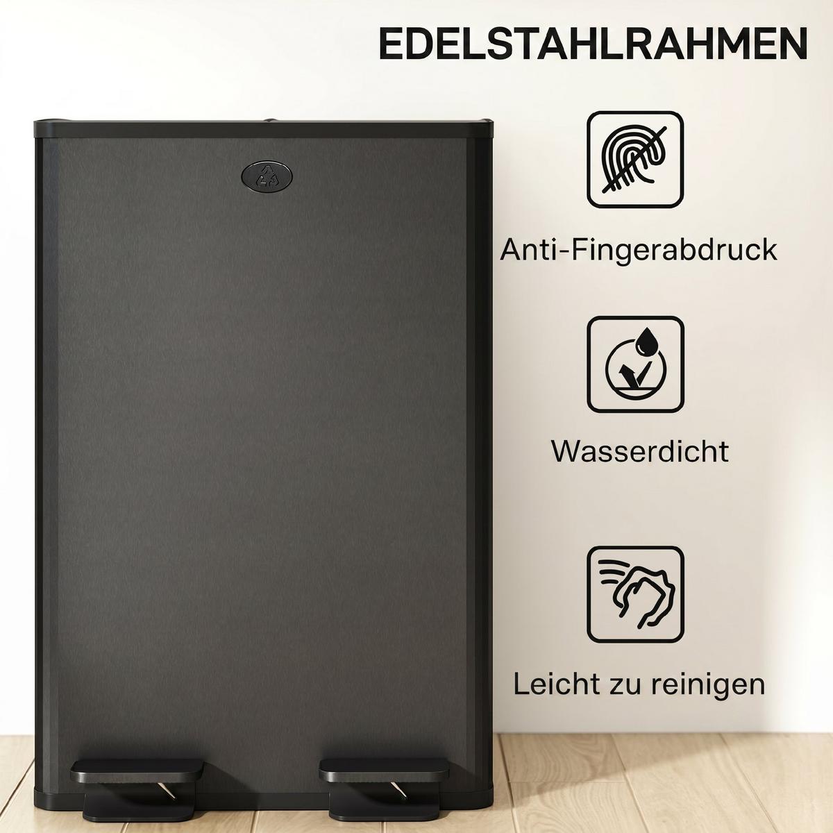 MÜLLEIMER Edelstahl Kunststoff Schwarz - Schwarz, Metall (36/67.6/45.8cm) - HOMCOM