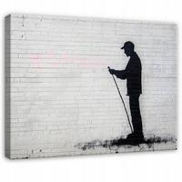 BILDER Abstrakt Banksy Grau Modern Wohnzimmer 100x70 - Grau, Holzwerkstoff (100/70cm) - Wallarena