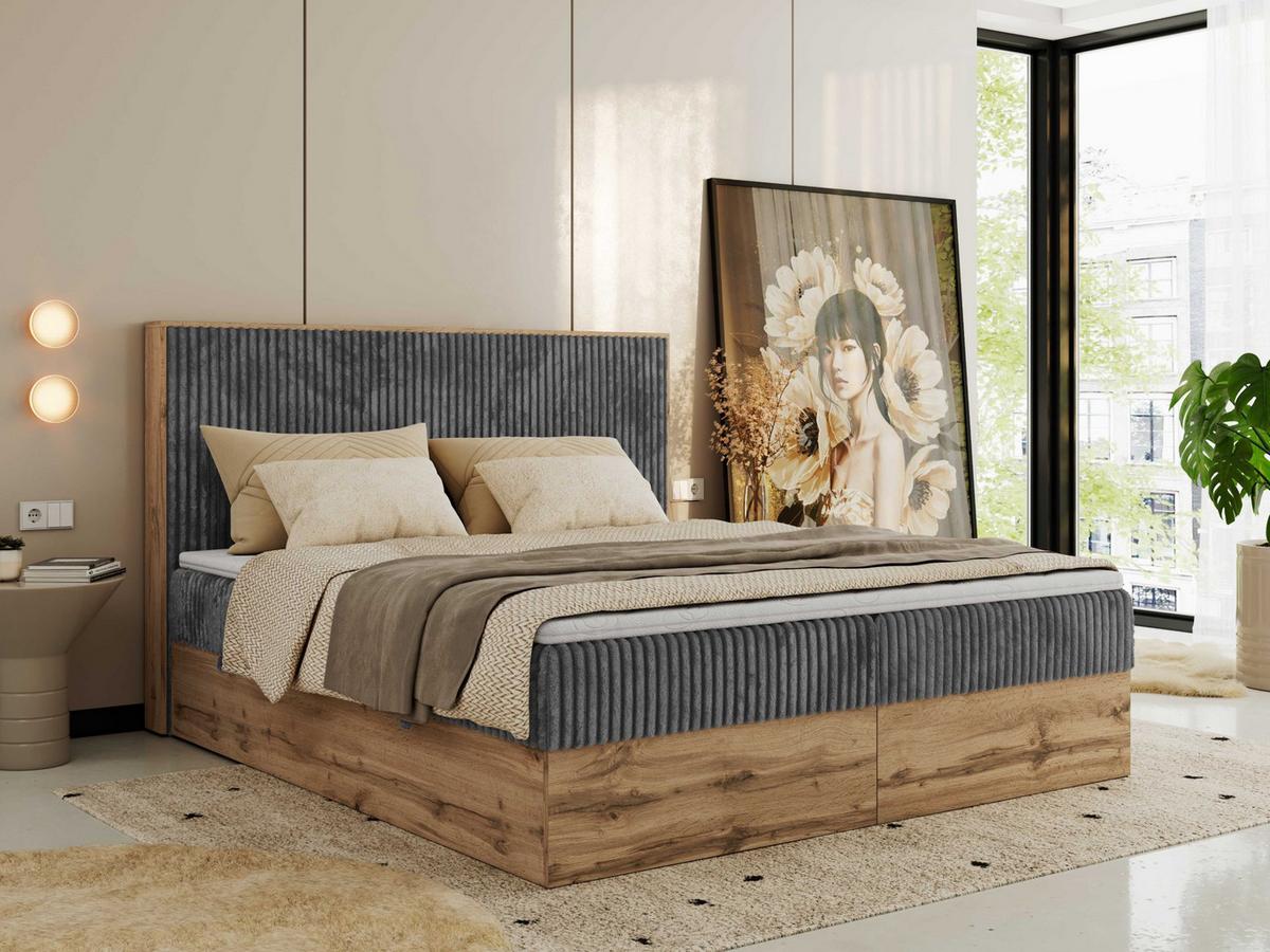 BOXBETT WOOD CLASSIC 160/200 - Grau Cord - H4 - Grau, Textil (160/200cm) - MKS