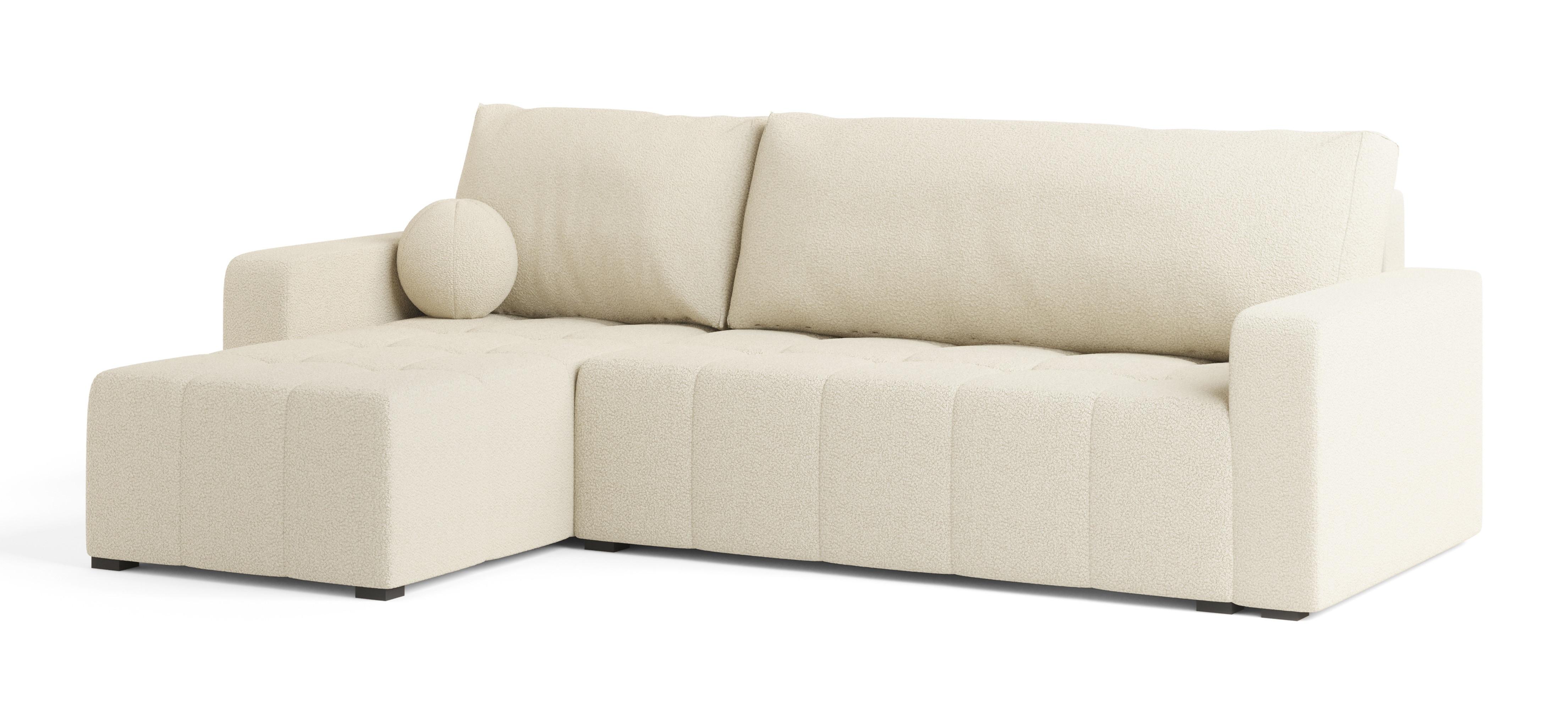 ECKSOFA VOLIRA Creme Boucle-Stoff mit Schlaffunktion - Creme, Holz (230/143cm) - MASSENO
