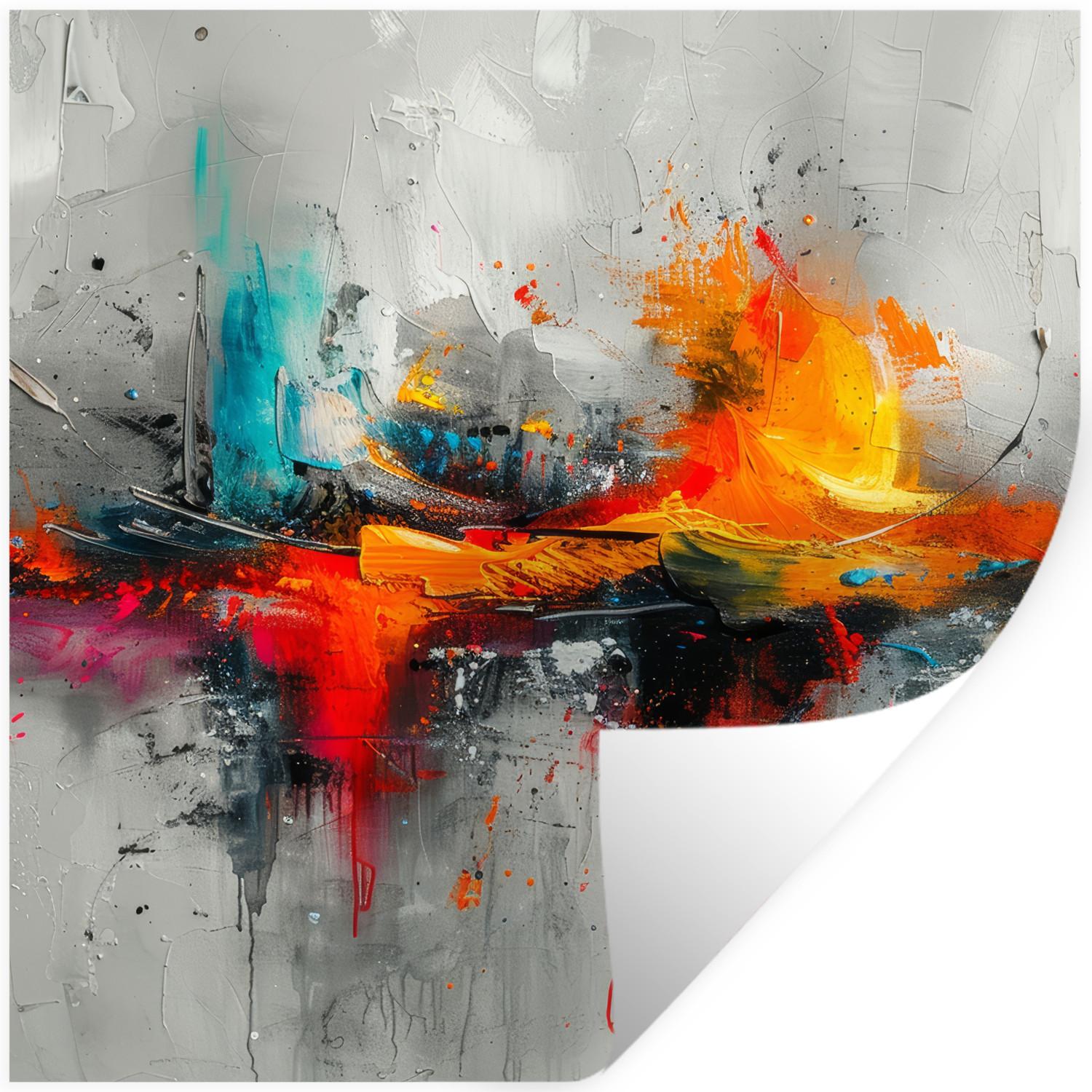 WANDTATTOO Moderne Kunst - Orange - Grau - Abstrakt Wanddeko 50x50 cm - Hellgrau, Kunststoff (50/50/0.1cm) - MuchoWow