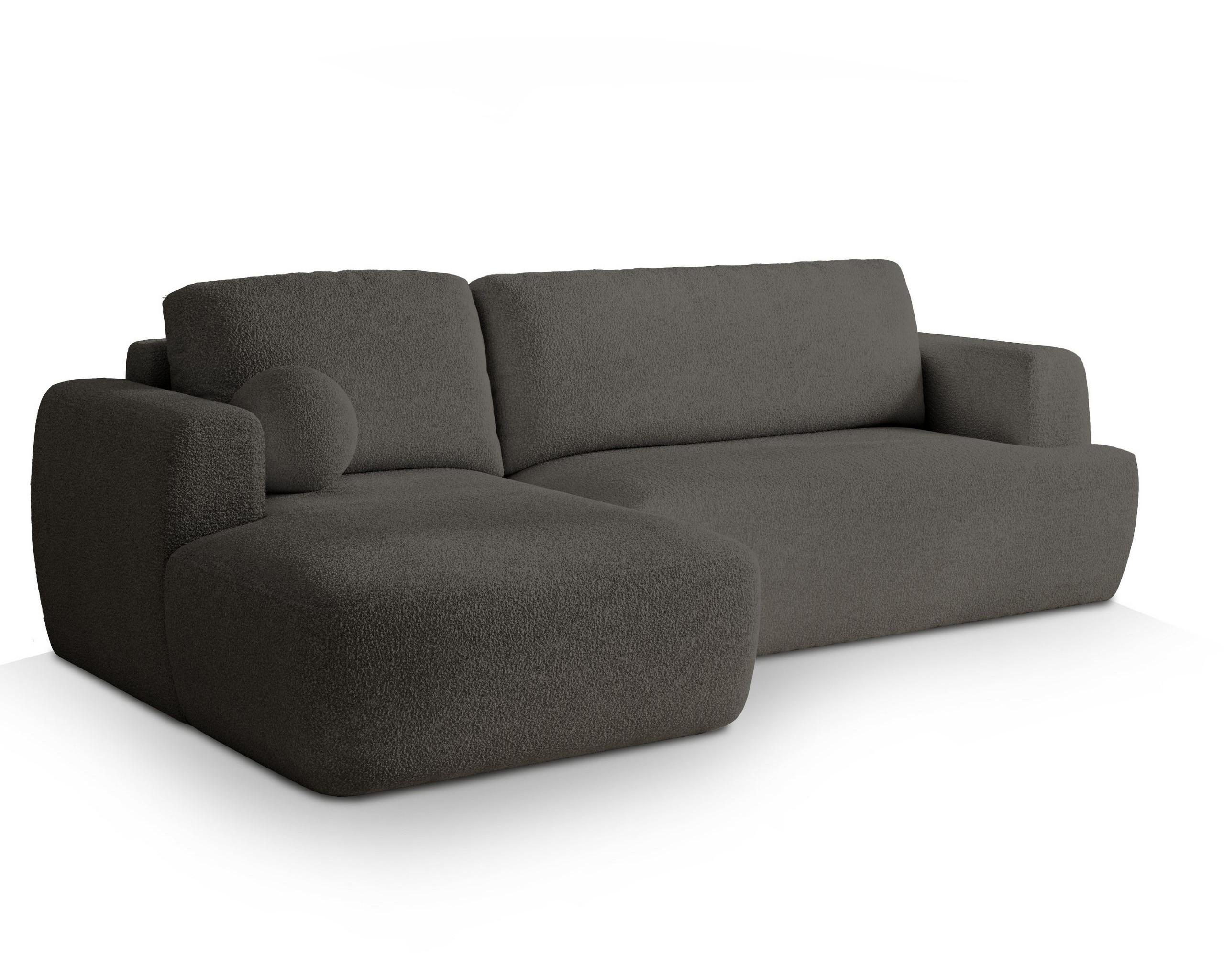 ECKSOFA SENTI N L-S Grau Boucle-Stoff mit Schlaffunktion - Schwarz/Grau, Holz/Kunststoff (246/148cm) - MASSENO