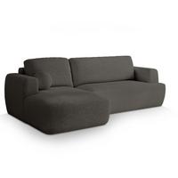 ECKSOFA SENTI N L-S Grau Boucle-Stoff mit Schlaffunktion - Schwarz/Grau, Holz/Kunststoff (246/148cm) - MASSENO