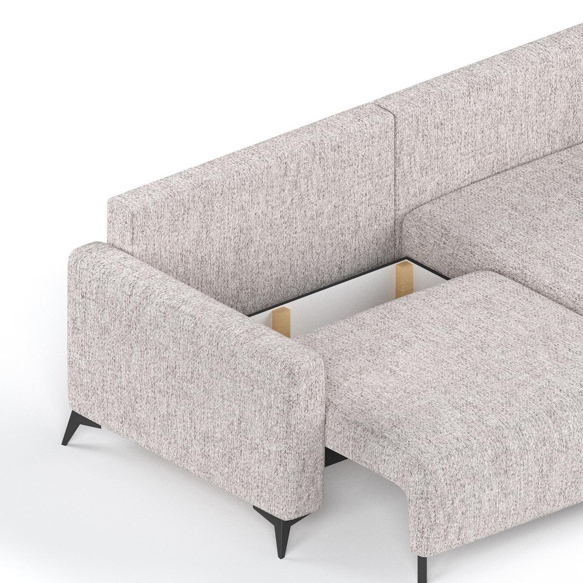 ECKSOFA NUVIO mit Schlaffunktion Beige im Neve Stoff - Beige/Schwarz, Holz/Holzwerkstoff (239/148cm) - AltaBeds
