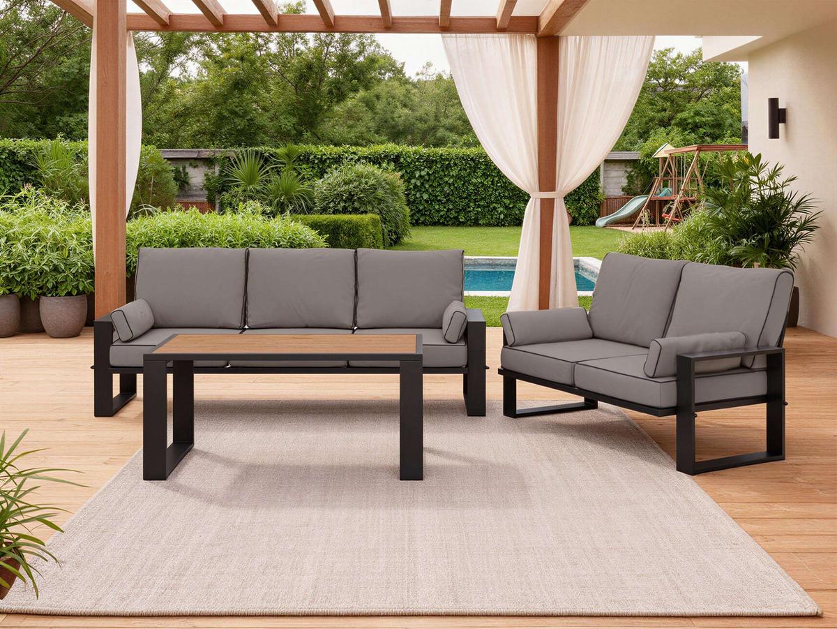 GARTENMÖBEL-SET ELBA: 1x Tisch, 2x Sofa - Grau - Grau, Textil - MKS