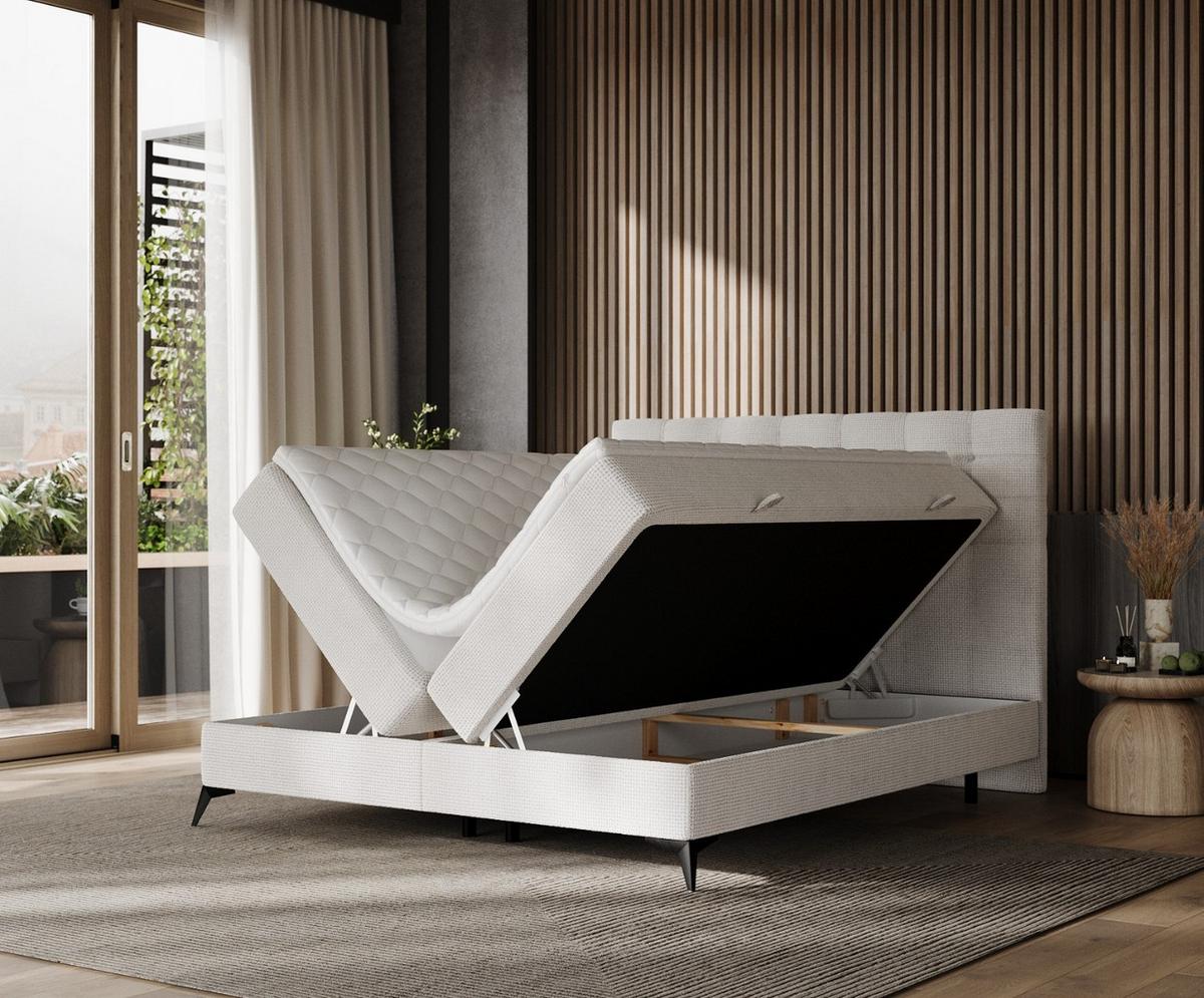 BOXBETT Niro 140/200 cm Creme im Bonita Stoff - Creme/Schwarz, Holz/Holzwerkstoff (140/200cm) - AltaBeds