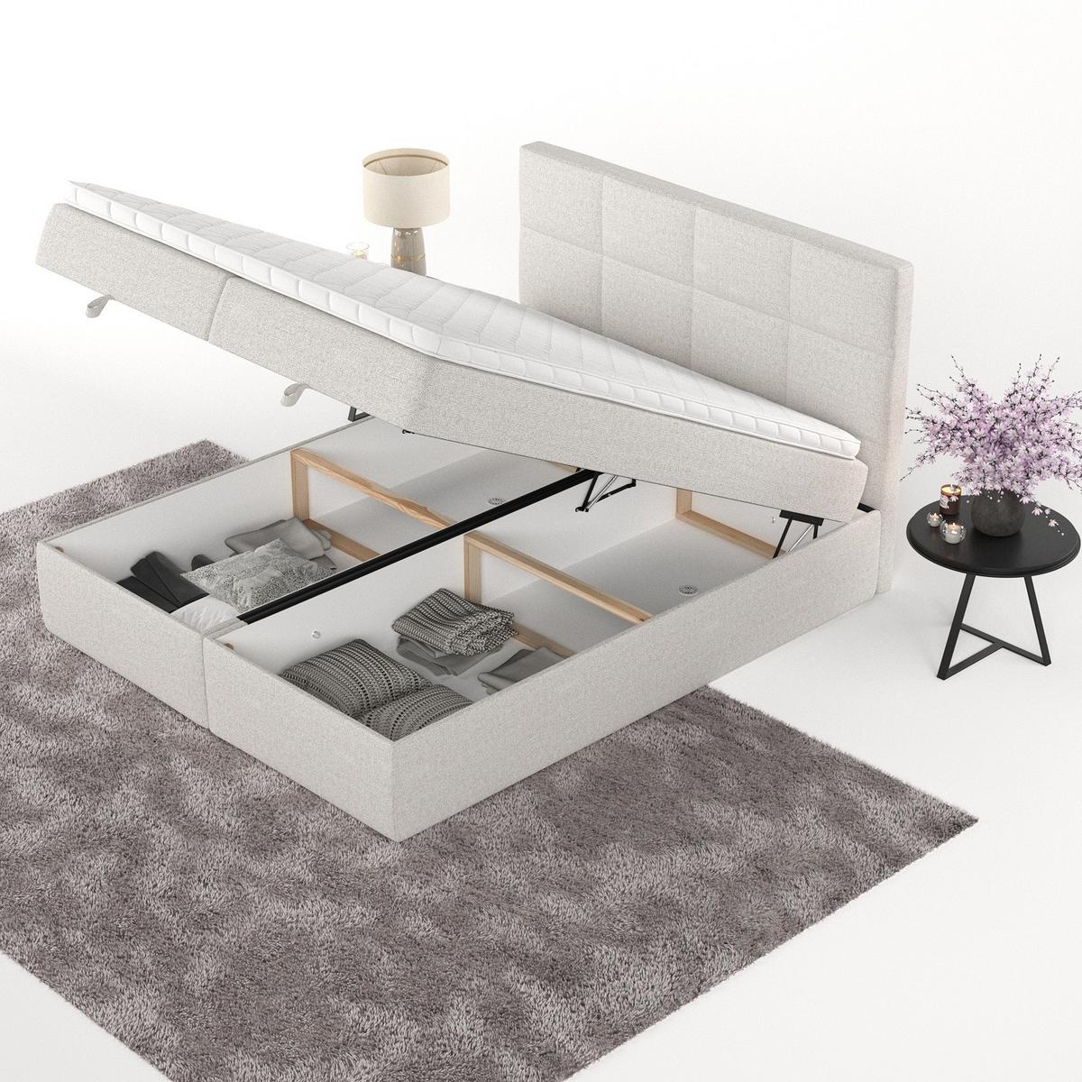 BOXBETT Velto 200/200 cm Hellbeige im Riva Stoff - Sandfarben/Schwarz, Holz/Holzwerkstoff (200/200cm) - AltaBeds
