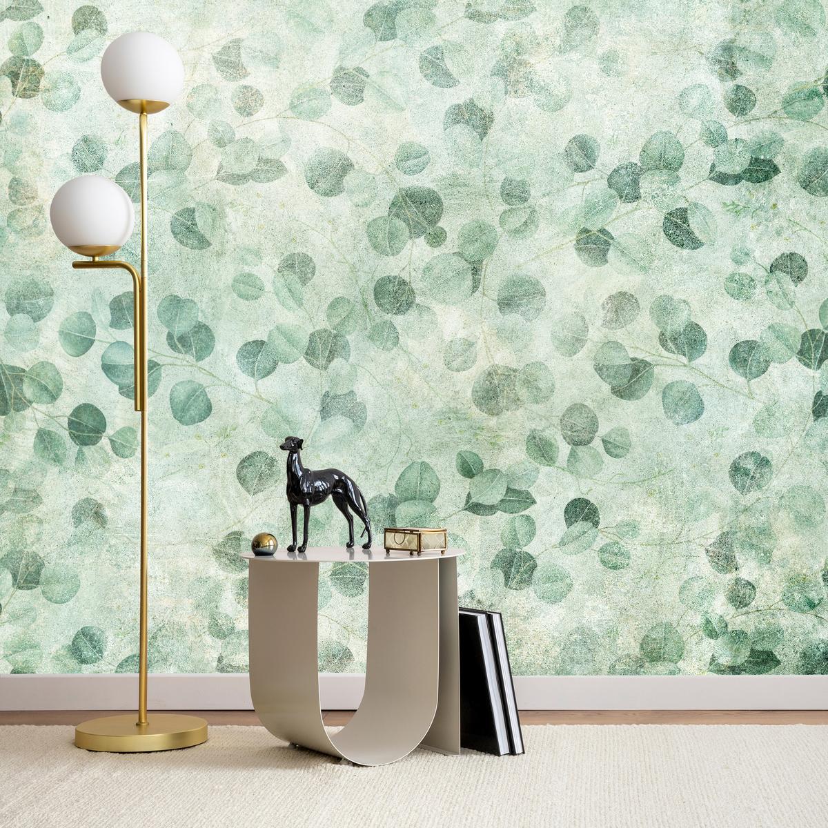 FOTOTAPETE Grüne Blätter Beton Optik Natur 250x175 - Grün, Papier (250/175cm) - Muralo