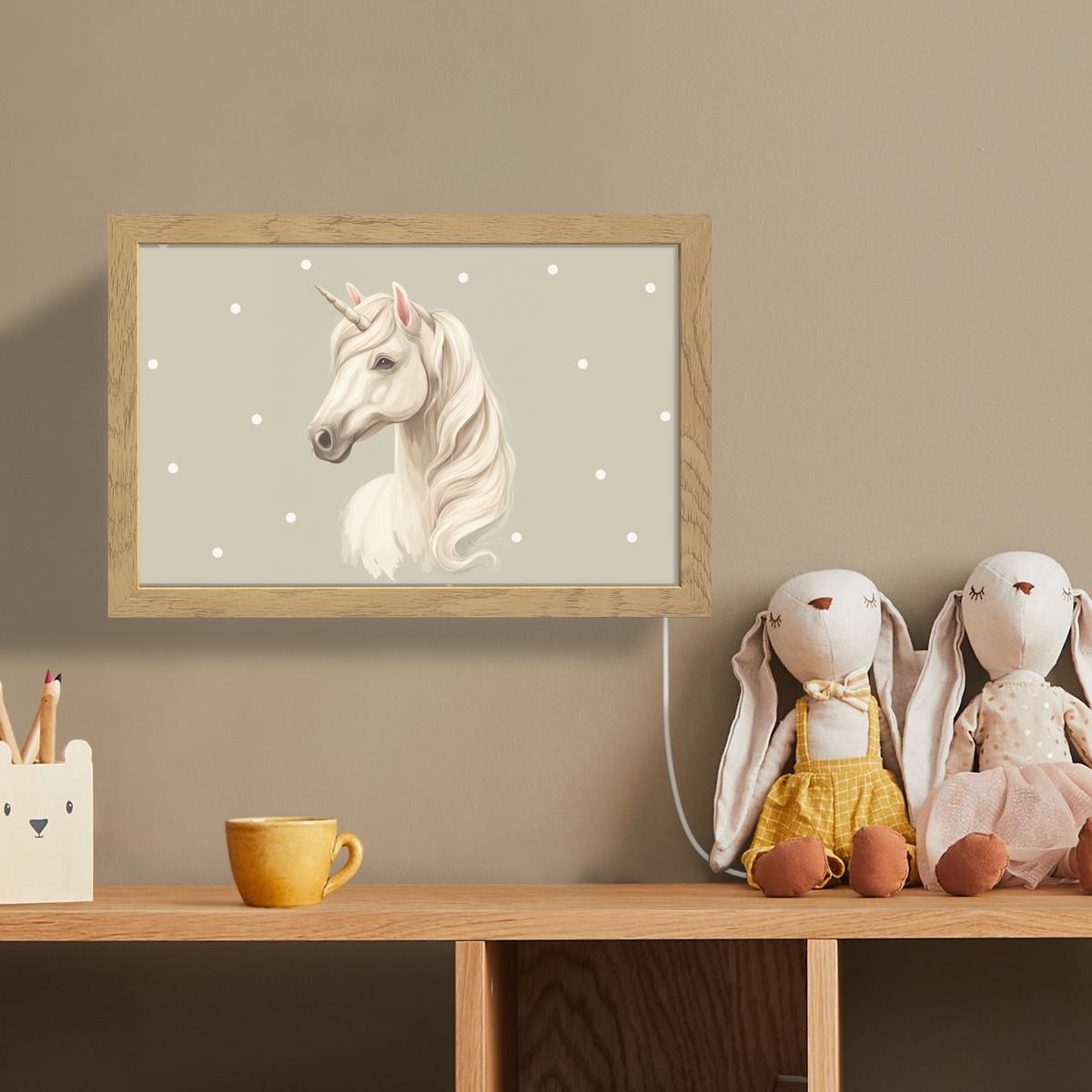 WANDLEUCHTE Einhorn - Weiß - Punkte 30x20 cm - Taupe, Holzwerkstoff (30/20/8cm) - OnlyWow