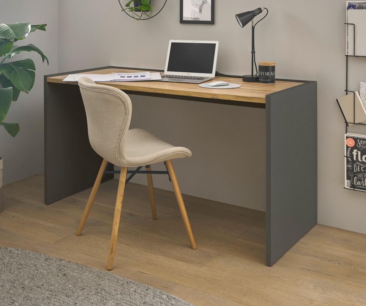 SCHREIBTISCH grau matt, Eiche Wotan 143 x 62 cm, Laptoptisch mit großer Arbeitsfläche - Eiche Wotan/Schwarz, Holzwerkstoff/Kunststoff (143/62/76cm) - Furn.Design