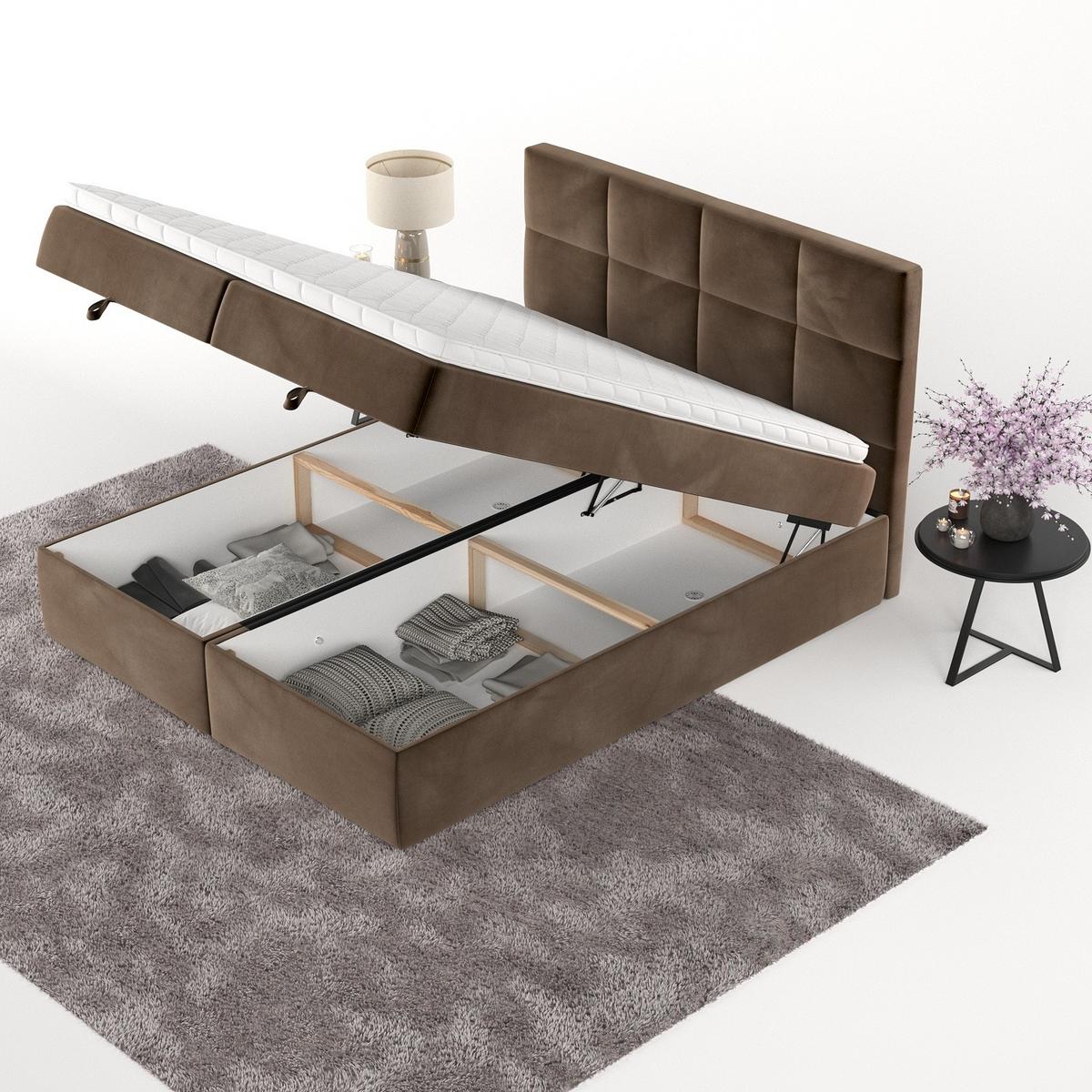 BOXBETT Velto 160/200 cm Braun im Kronos Stoff - Schwarz/Braun, Holz/Holzwerkstoff (160/200cm) - AltaBeds