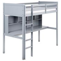 HOCHBETT MIT SCHREIBTISCH 90x200 cm Grau Foucamont - Grau, Holz (90/200cm) - Beliani