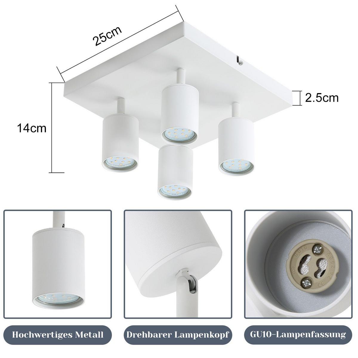 DECKENSTRAHLER Harold 4-flammig 25/25/14 cm - Weiß, Metall (25/25/14cm) - Nettlife