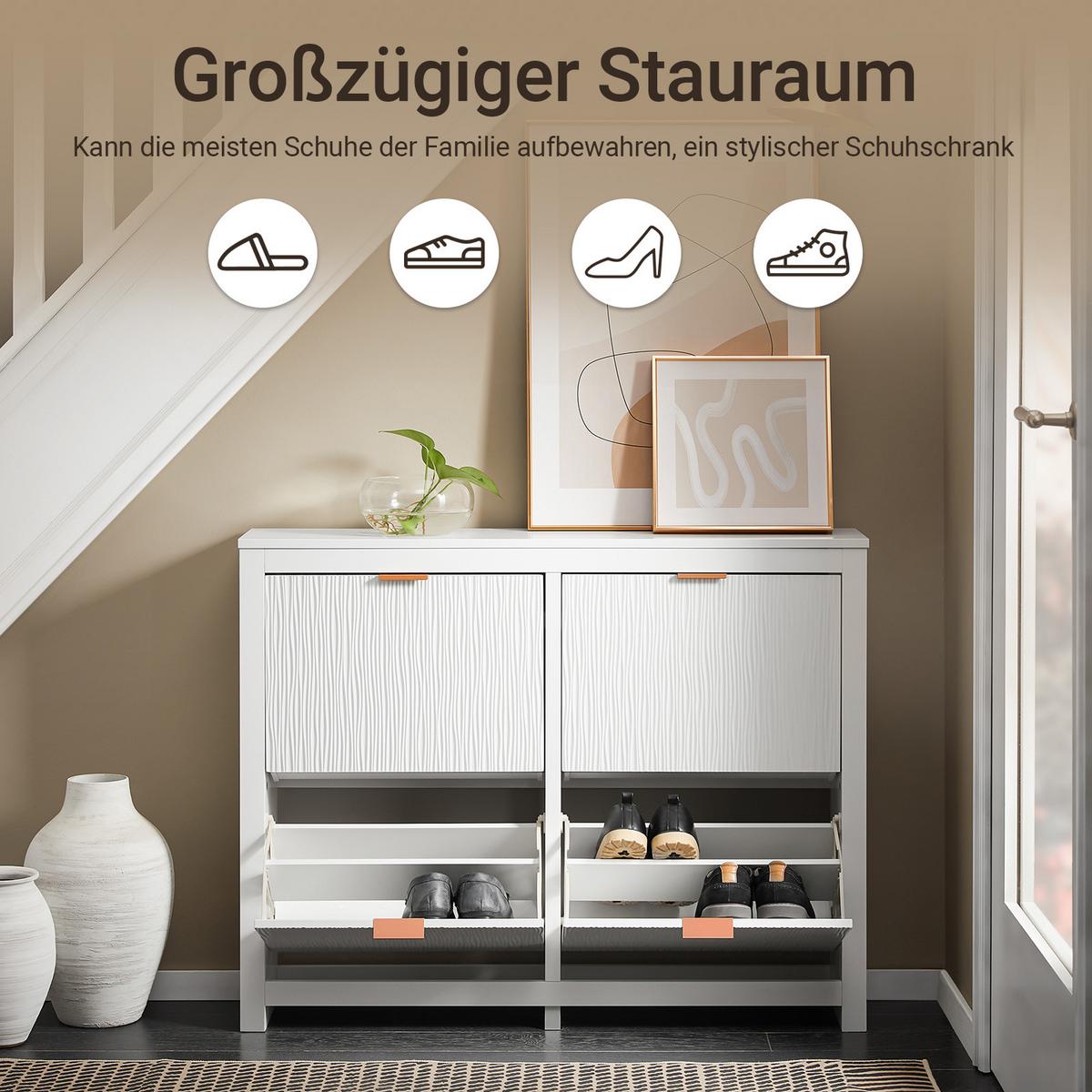SCHUHSCHRANK Weiß 104x82x23cm - Weiß, Holzwerkstoff/Metall (104/82/23cm) - SoBuy