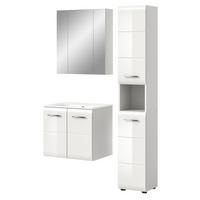 BADMÖBEL SET 3-teilig in weiß Hochglanz inkl. Waschbecken 105 x 185 cm Cover - Weiß Hochglanz/Silberfarben, Holzwerkstoff/Kunststoff (105/185/46cm) - Inn.Furn