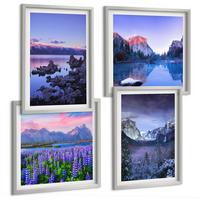 BILDER SET 4er Set - 50x50 cm & 40x60 cm Silberner Rahmen - Berglandschaften, Wasser, Blumenfeld - Silberfarben, Kunststoff (50/50cm) - TULUP