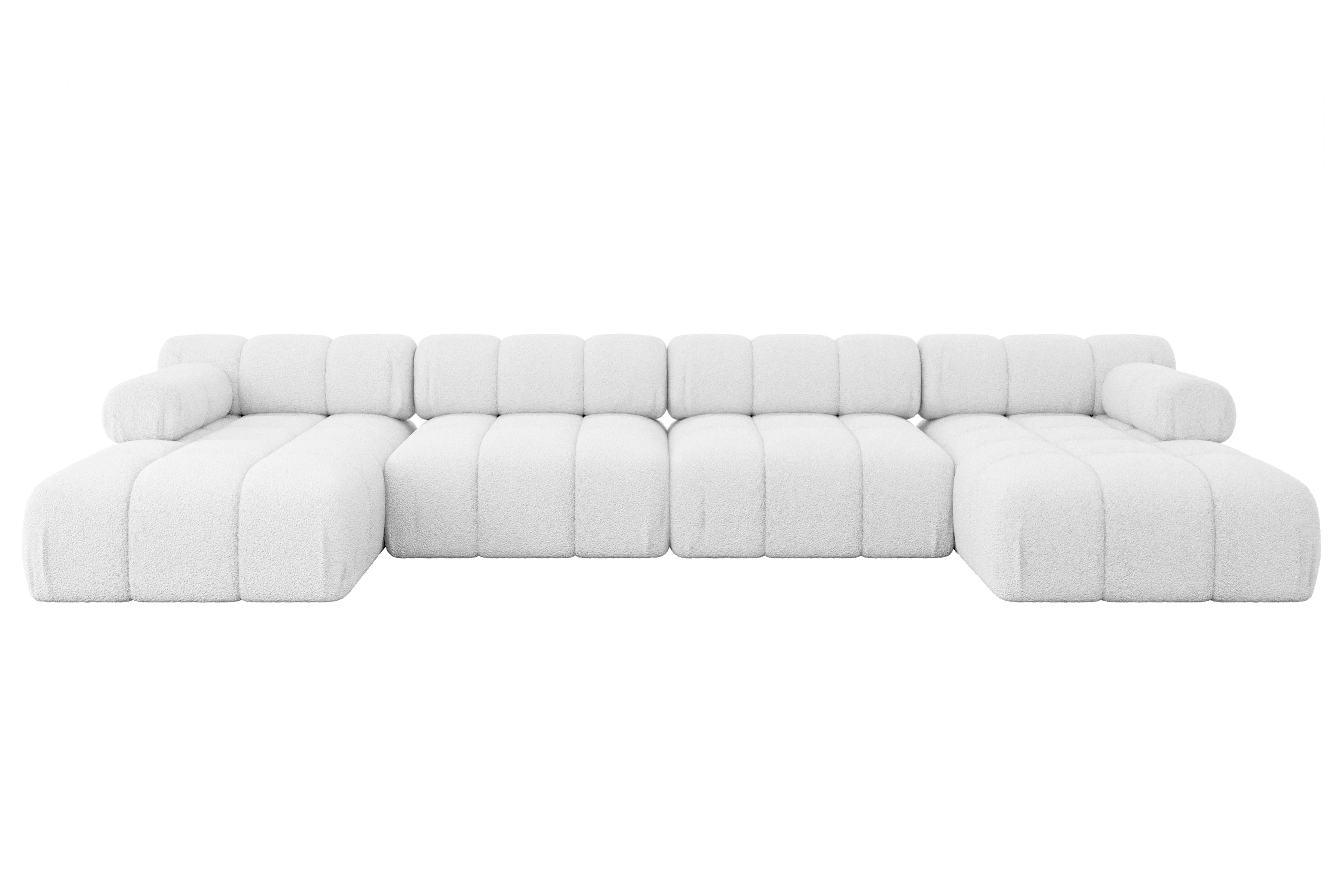 WOHNLANDSCHAFT modulares Sofa Tesso-U2 - 380x160x70 cm Weiß Bouclé - Weiß, Holzwerkstoff/Textil (380/70/160cm) - ALTDECOR