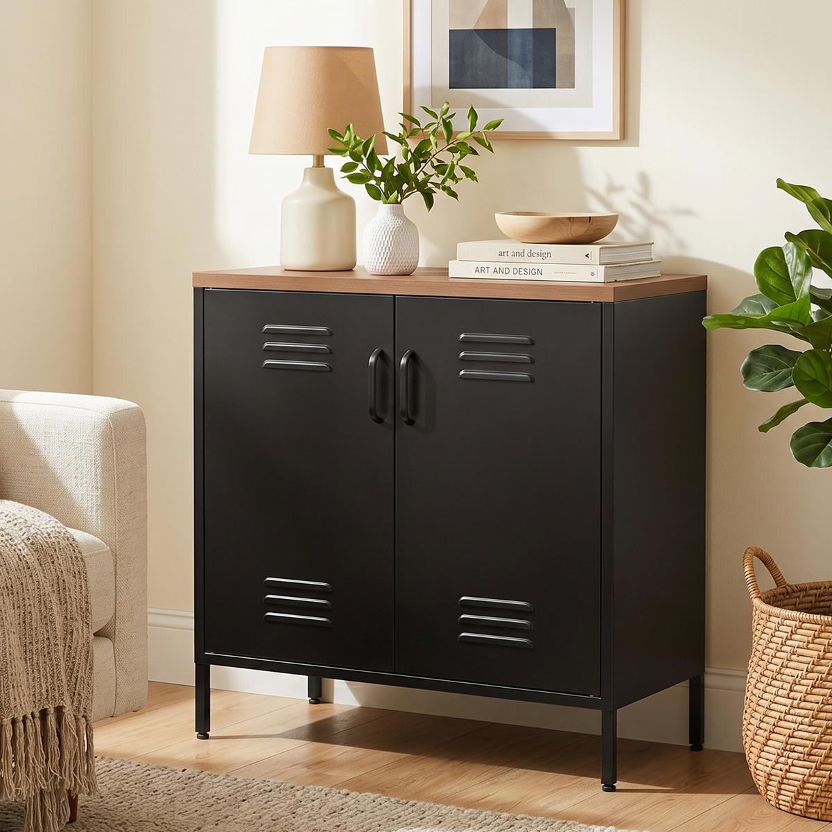 SIDEBOARD Stahl Schwarz - Schwarz, Kunststoff/Metall (40/80/80cm) - HOMCOM