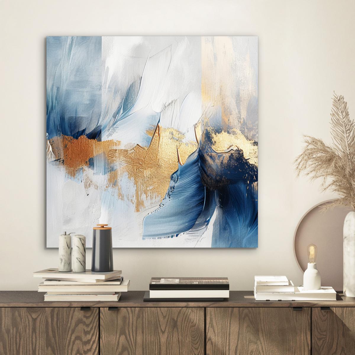 METALLBILD Gold - Blau - Aquarell - Kunst - Modern 50x50 cm - Hellblau, Metall (50/50cm) - MuchoWow