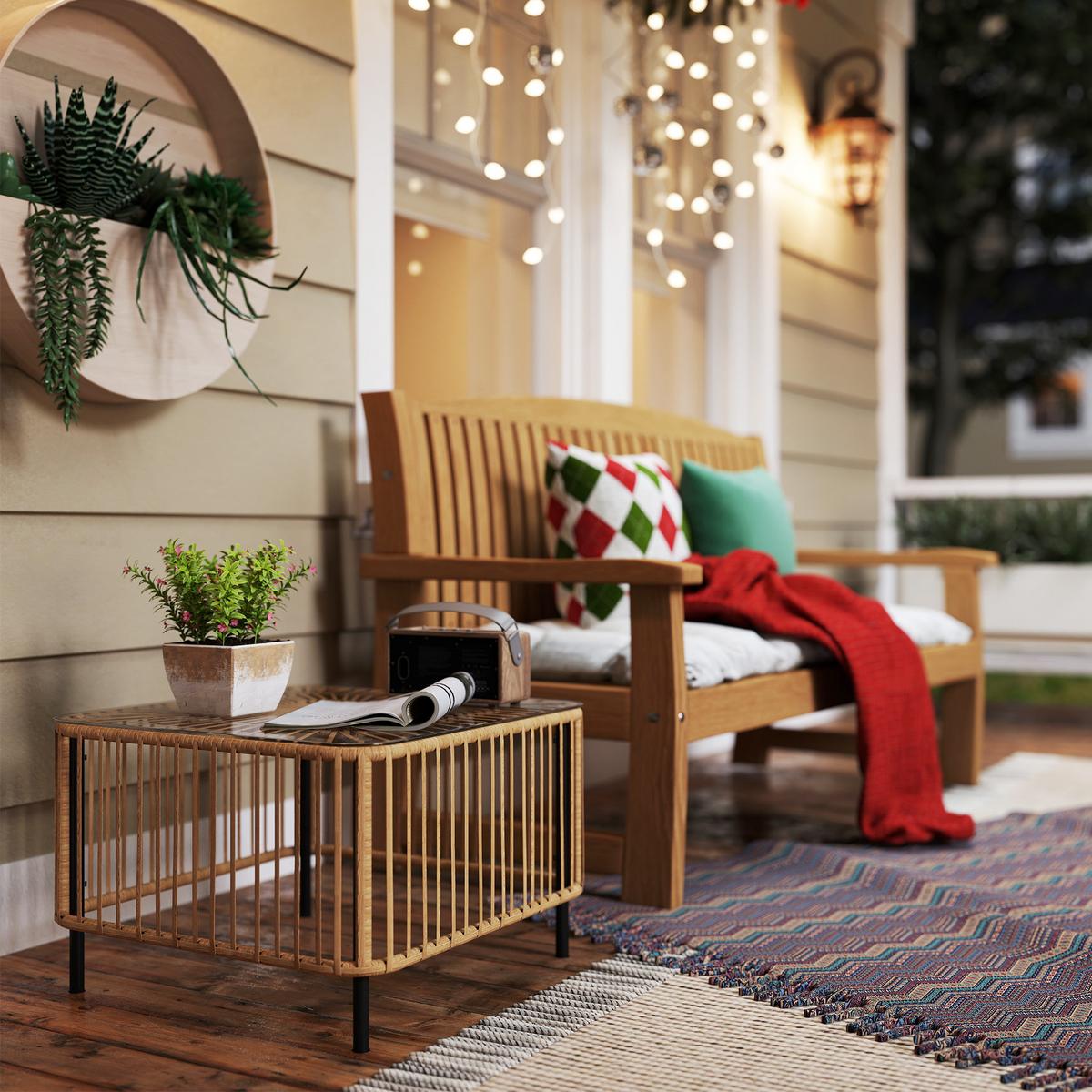 POLYRATTAN Gartentisch, 65 x 65 x 43 cm, wetterfest Beistelltisch quadrarisch - Naturfarben, Metall (65/65/43cm) - Outsunny