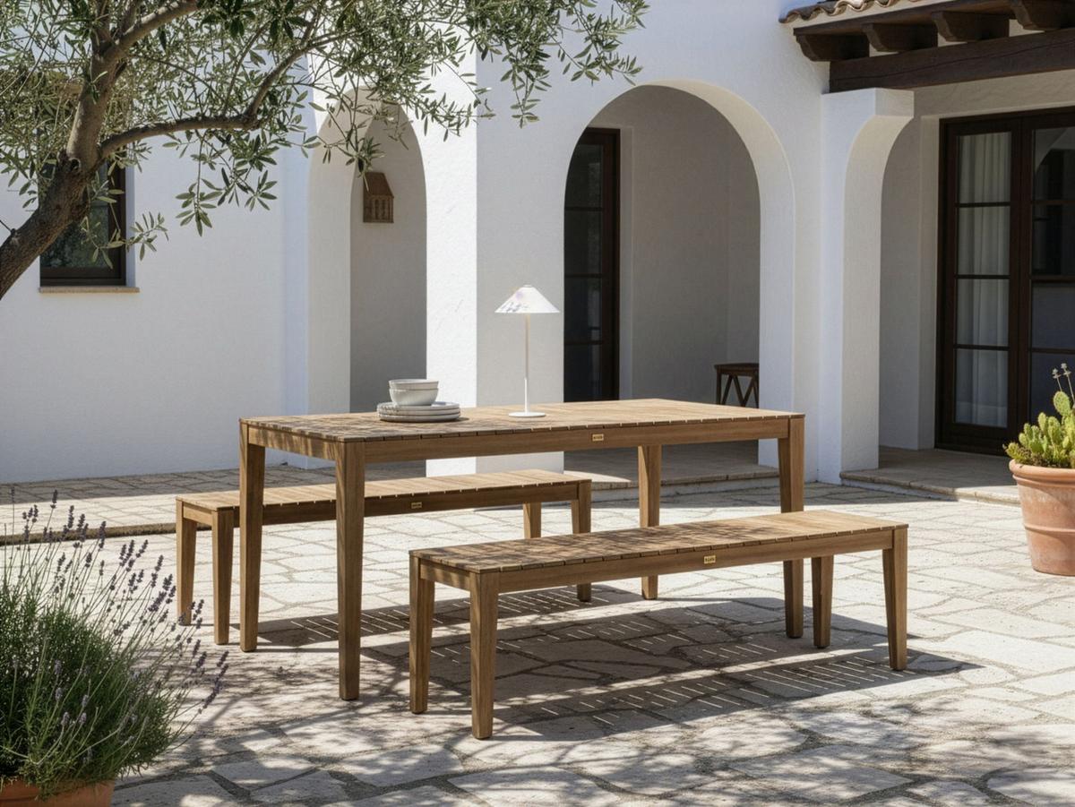 GARTENMÖBEL-SET mit Bänken 6-Sitzer Hellbraun zertifiziertes Akazienholz Chioggia - Hellbraun, Holz - Beliani