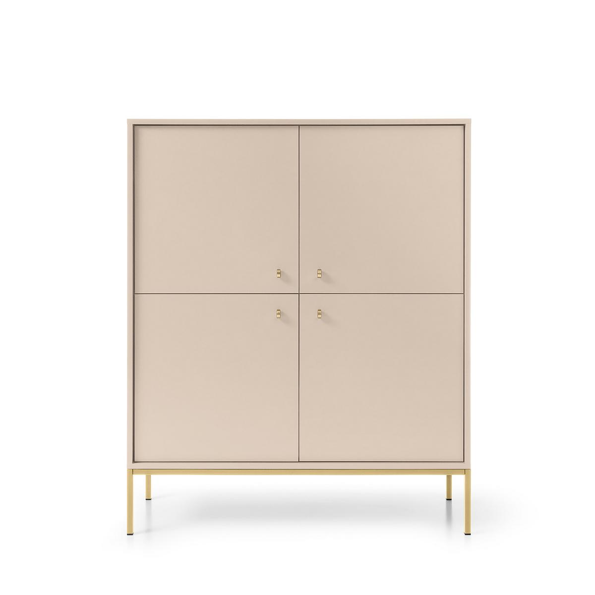 HIGHBOARD MONDO 104/125/39 cm mit 4 Türen Beige - Beige/Goldfarben, Holzwerkstoff (104/125/39cm) - MASSENO