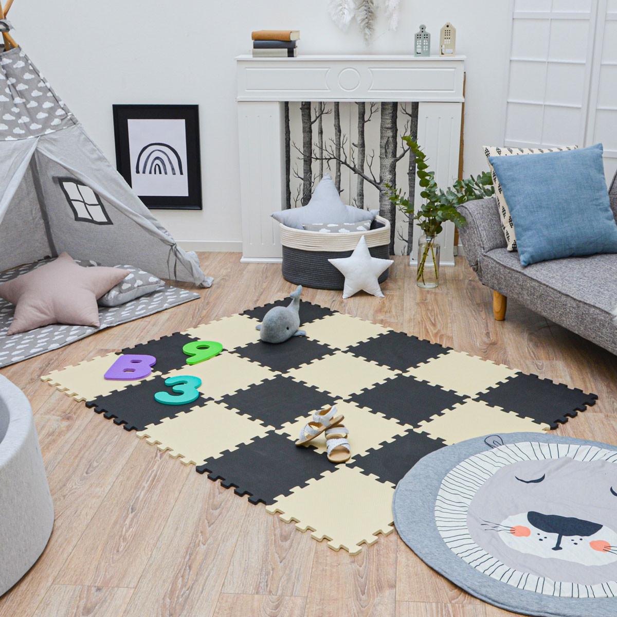 SPIELMATTE ab Null - 180/90/1 cm Puzzlematte Beige - Beige/Schwarz, Kunststoff (30/30cm) - Littletom