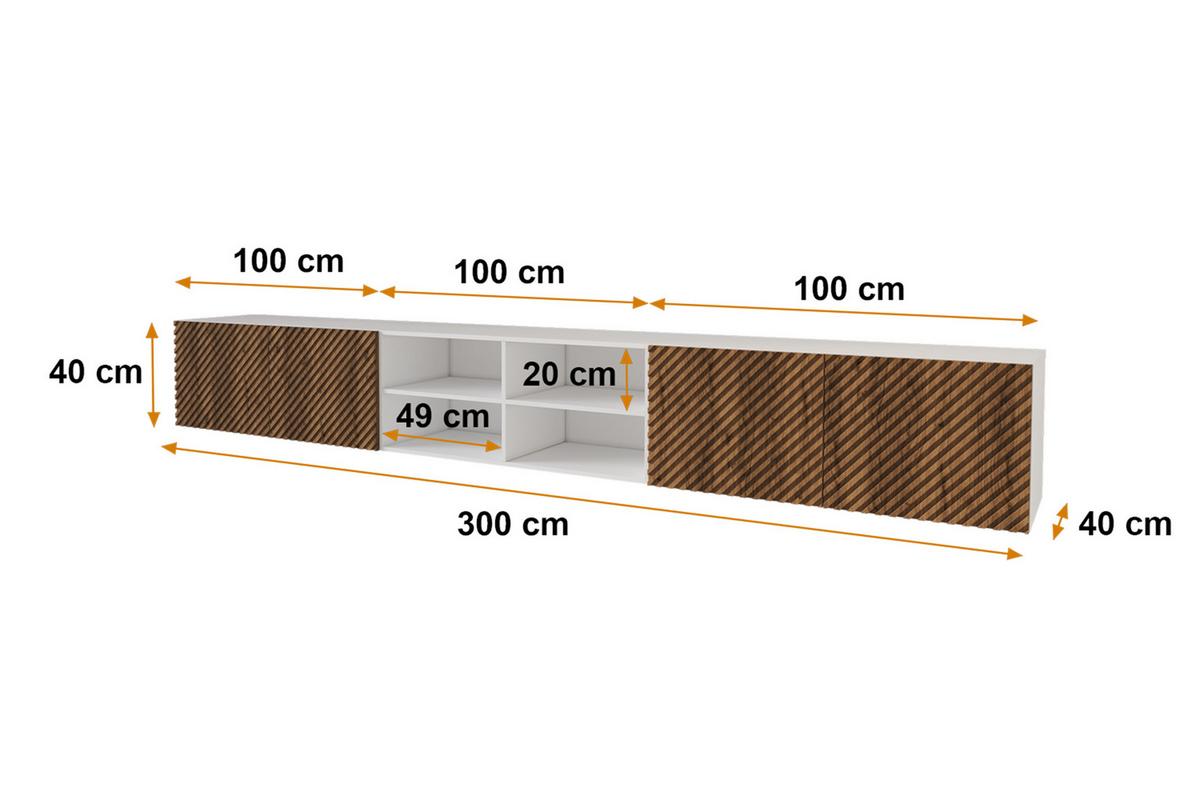 LOWBOARD ZENO-W 3x100x40x40 cm - Weiß / Katania - Eiche Wotan, Holzwerkstoff (300/40/40cm) - ALTDECOR