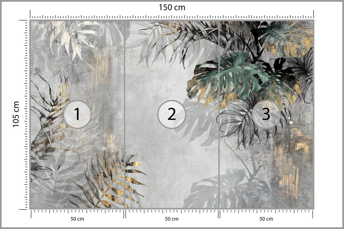 FOTOTAPETE Tropische Blätter auf Beton Vintage 150x105 - Gelb/Beige, Papier (150/105cm) - Muralo