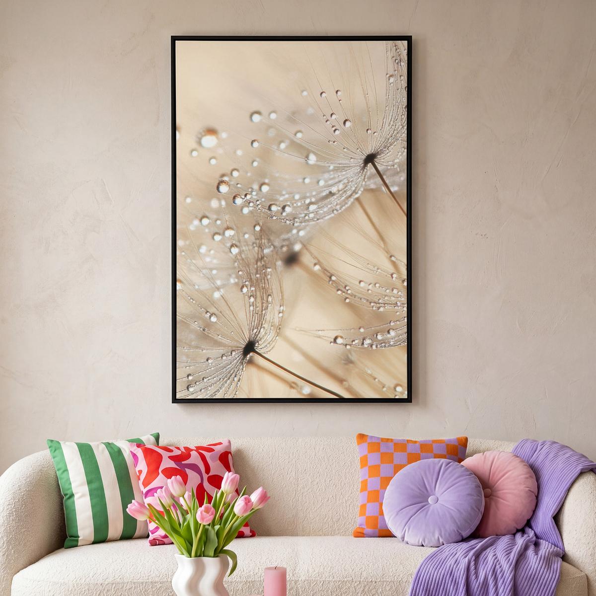 LEINWAND Bilder mit Rahmen - Löwenzahn - Abstrakt - Natur - Beige - 80x120 - Braun, Textil (80/120cm) - MuchoWow