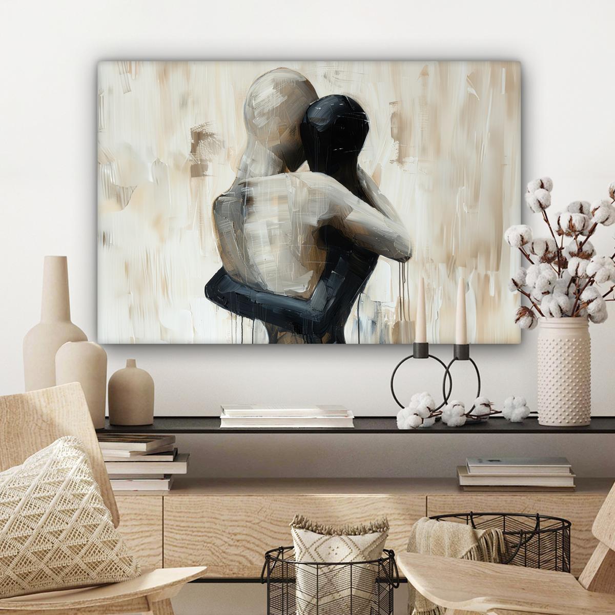 LEINWANDBILD Abstrakt - Liebe - Schwarz und weiß - Modern Gemälde 60x40 cm - Schwarz, Textil (60/40cm) - MuchoWow