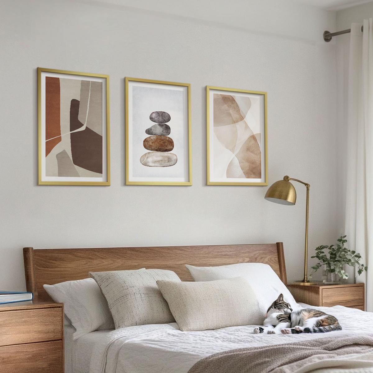 BILDER SET 3er Set - 40x60 cm Goldrahmen - Moderne abstrakte Malerei - Goldfarben, Kunststoff (40/60cm) - TULUP