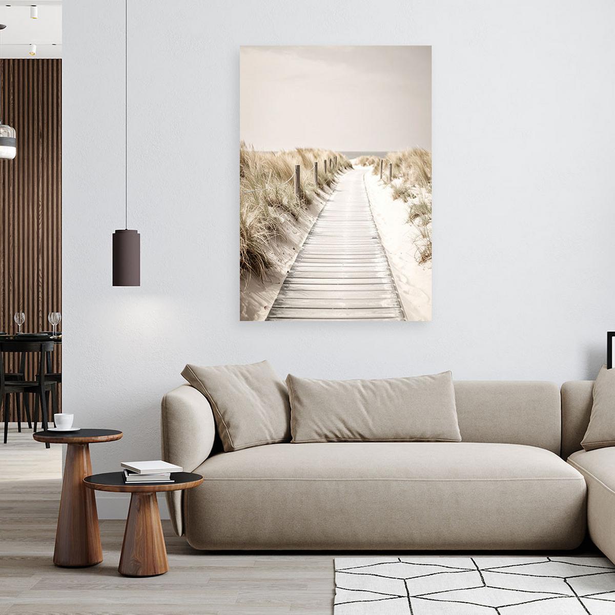 LEINWANDBILD Steg zum Strand Dünen Natur 70x100cm - Beige, Textil (70/100cm) - Feeby