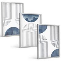 BILDER SET 3er Set - 40x60 cm Silberner Rahmen - Abstrakte blaue Muster - Silberfarben, Kunststoff (40/60cm) - TULUP