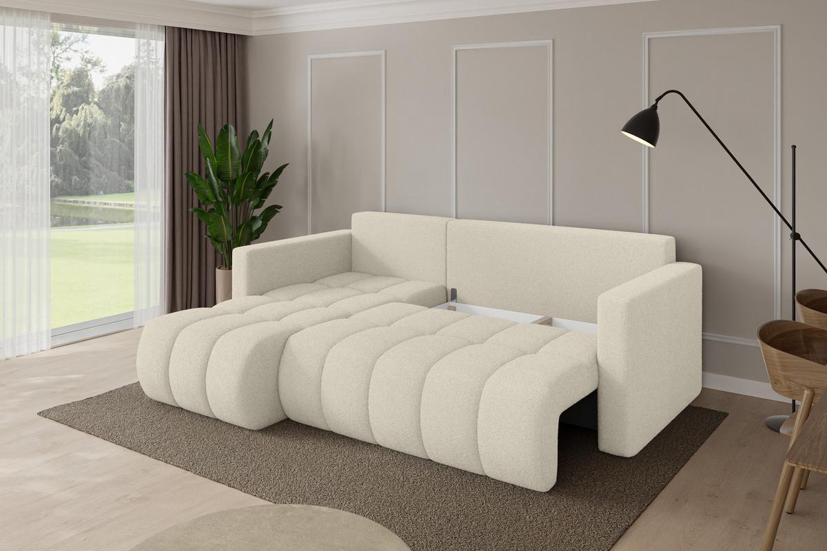 ECKSOFA mit Schlaffunktion Ottomane Links GARD-L 226x146x85 Beige Bouclé - Sandfarben/Beige, Holzwerkstoff/Kunststoff (226/146cm) - ALTDECOR