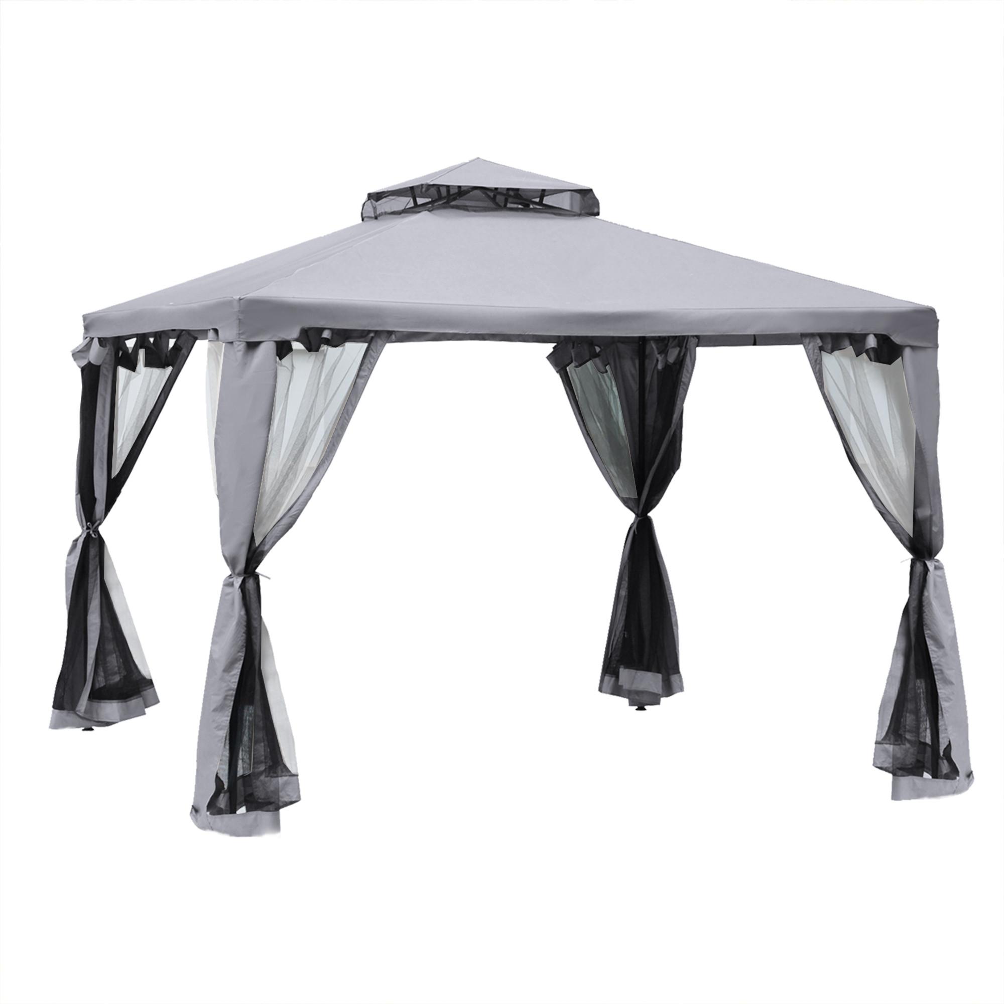 GARTENPAVILLON Metall+Polyester Hellgrau - Hellgrau, Textil (294/265/294cm) - Outsunny