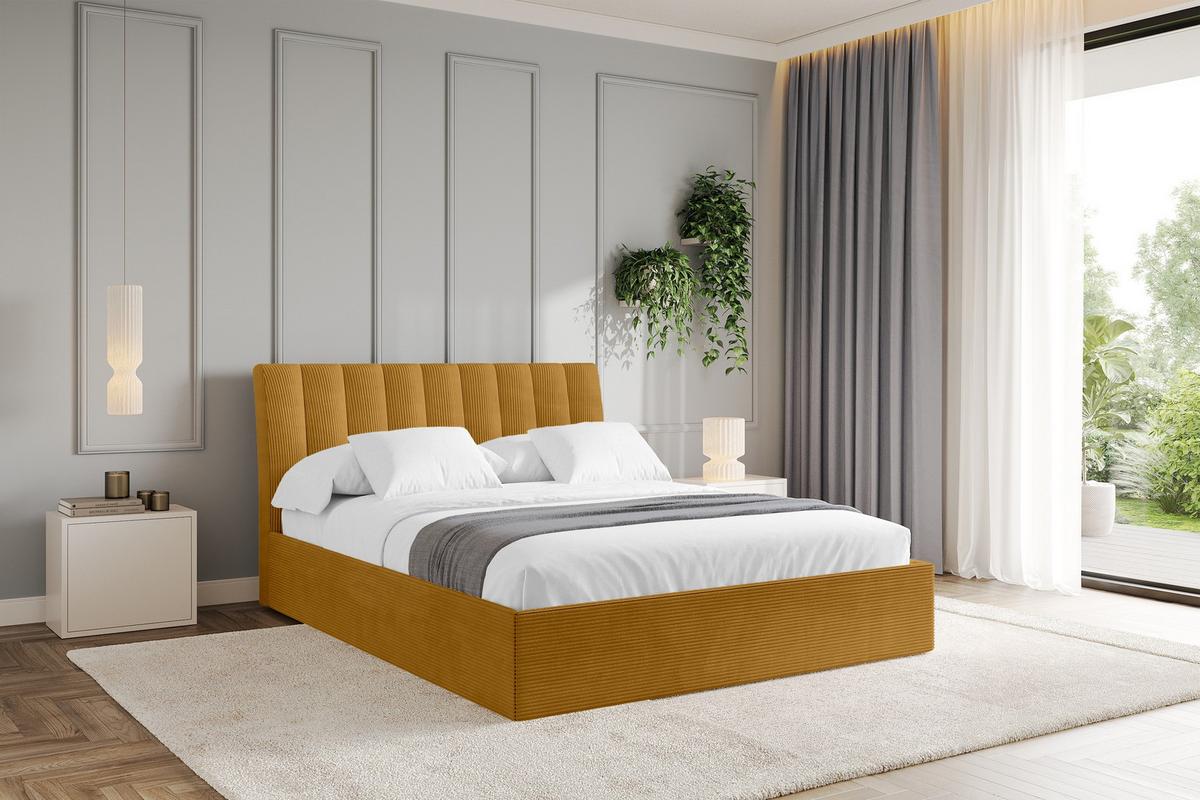 POLSTERBETT mit Bettkasten und Lattenrost, Boxbett ohne Matratze - ILAN 140x200 Senfgelb - Currygelb, Holzwerkstoff/Textil (140/200cm) - ALTDECOR