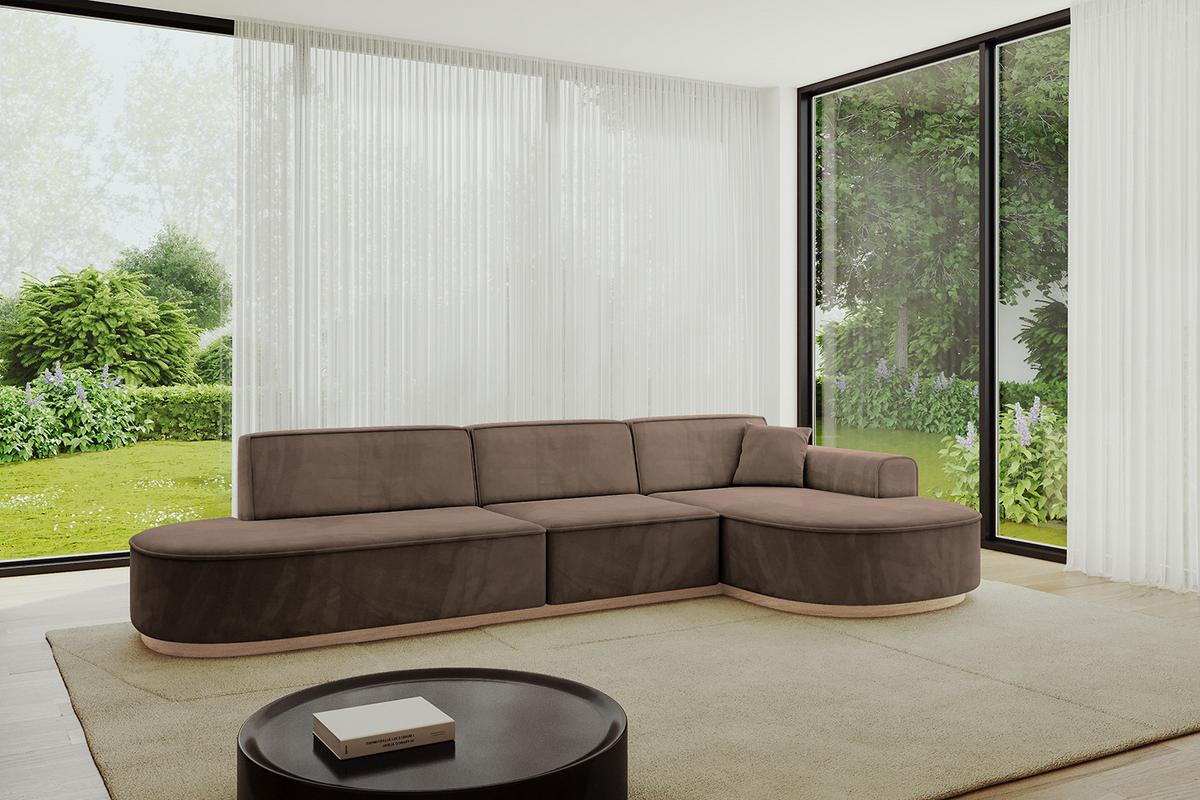 ECKSOFA Ottomane Rechts MARI-L2-v1 - 328x171x83 cm Braun Velours - Braun, Holzwerkstoff/Textil (171/328cm) - ALTDECOR