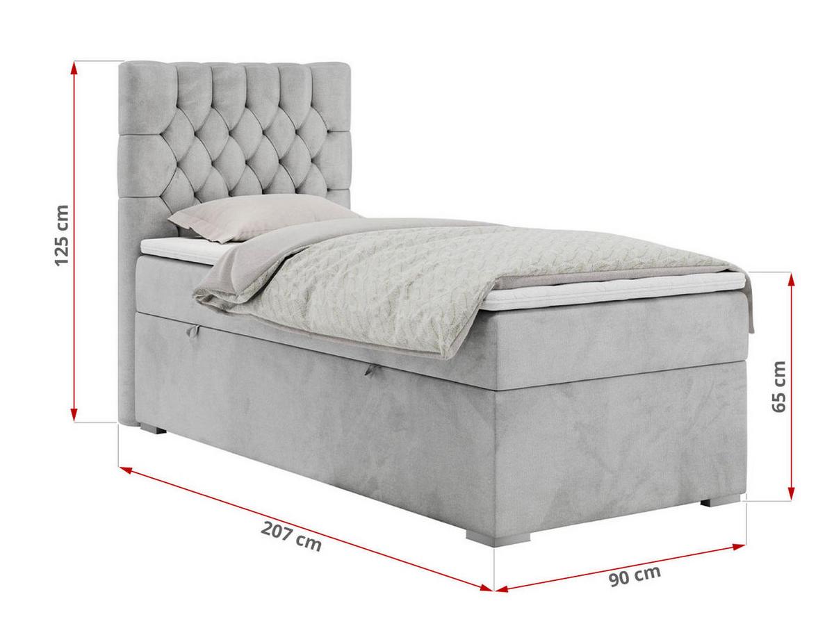 BOXBETT PERA 90/200 Hellgrau Velvet - H3 - Rechts Seite - Hellgrau, Holz/Textil (90/200cm) - MKS