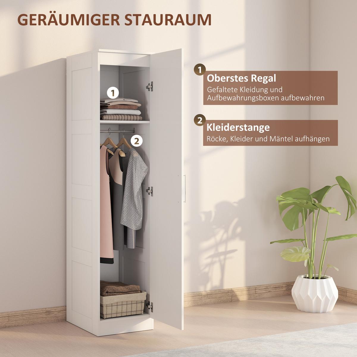 KLEIDERSCHRANK Spanplatte Weiß - Weiß, Holzwerkstoff (40/180/52cm) - HOMCOM