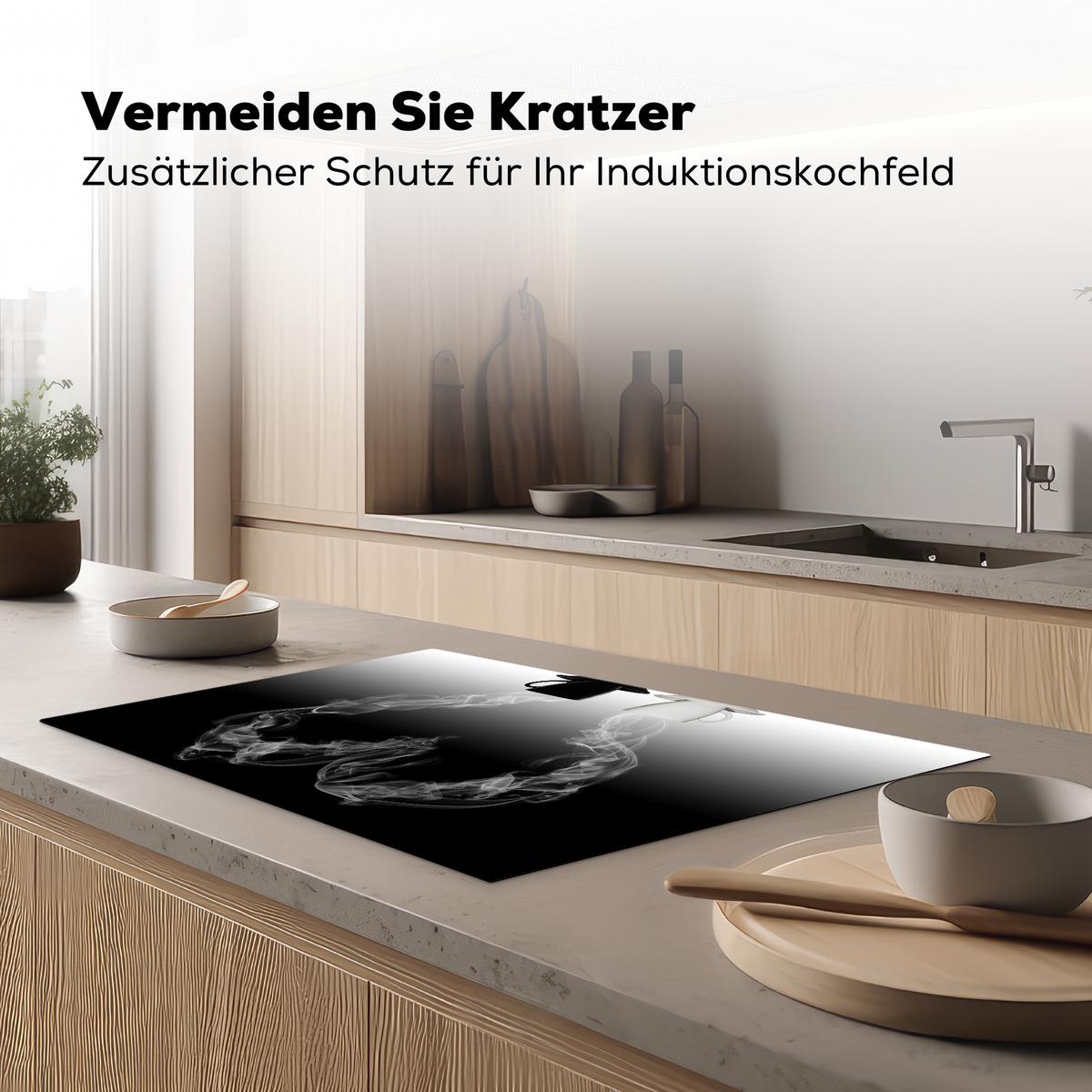 HERDABDECKPLATTE Kaffee - Herz - Schwarz und weiß - Tassen Abdeckung Ceranfeld 81.2x52 cm - Weiß, Kunststoff (81.2/52/0.2cm) - MuchoWow