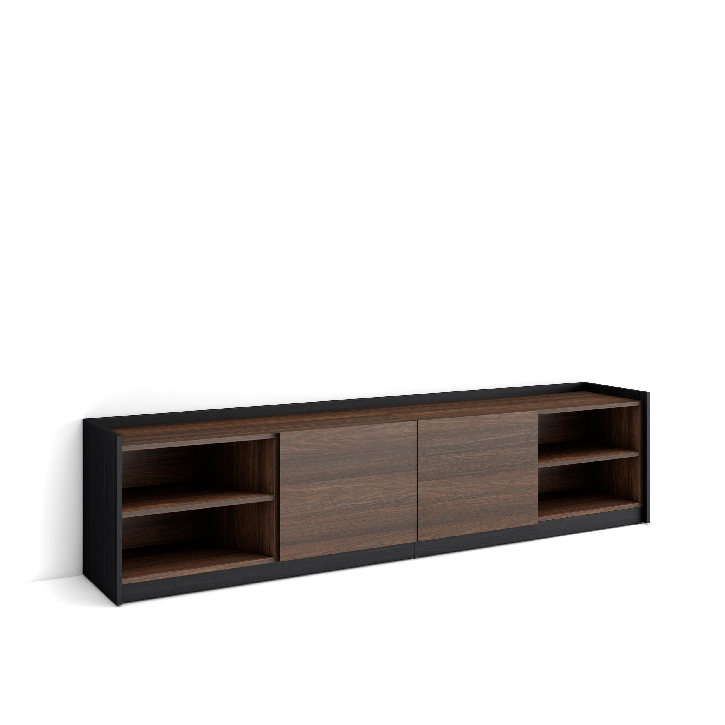 LOWBOARD, 207x37x50 cm, Für TV-Geräte bis zu 80", Fernsehtisch, Dunkler Eiche und Schwarz - Dunkelbraun, Holzwerkstoff (207/50/37cm) - Skraut Home