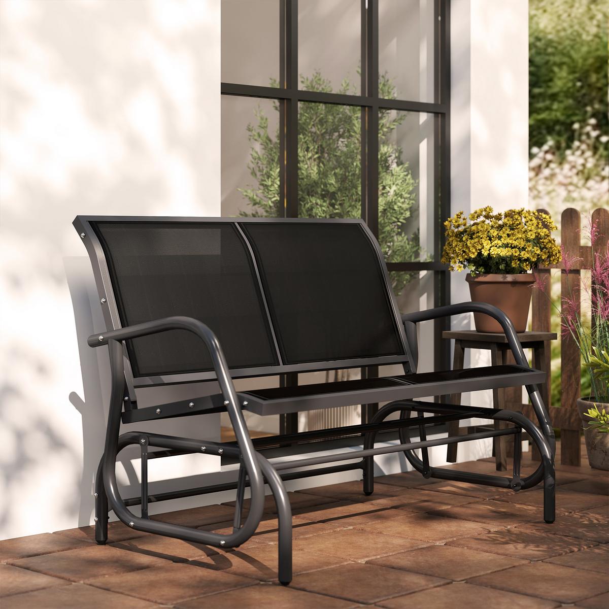 SCHAUKELSTUHL 2-Sitzer Gartenbank Sitzbank Parkbank Metall Schwarz 120x70x88cm - Schwarz, Metall (70/85/120cm) - Outsunny