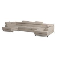 WOHNLANDSCHAFT URMANO Beige Boucle-Stoff mit Schlaffunktion - Beige, Holz (395/89/190cm) - MASSENO