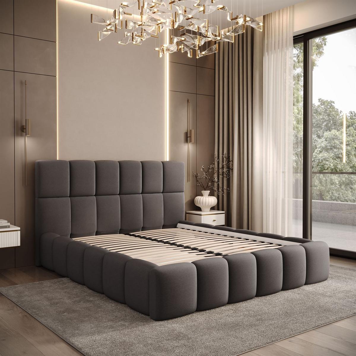 POLSTERBETT VENEZIA mit Bettkasten 180x200, Castel 93 - Graubraun, Textil (180/200cm) - Lookway