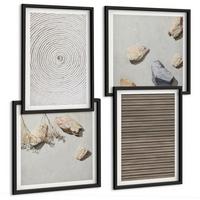 BILDER SET 4er Set - 50x50 cm & 40x60 cm Schwarzer Rahmen - Natürliche Texturen Holz Steine - Schwarz, Kunststoff (50/50cm) - TULUP