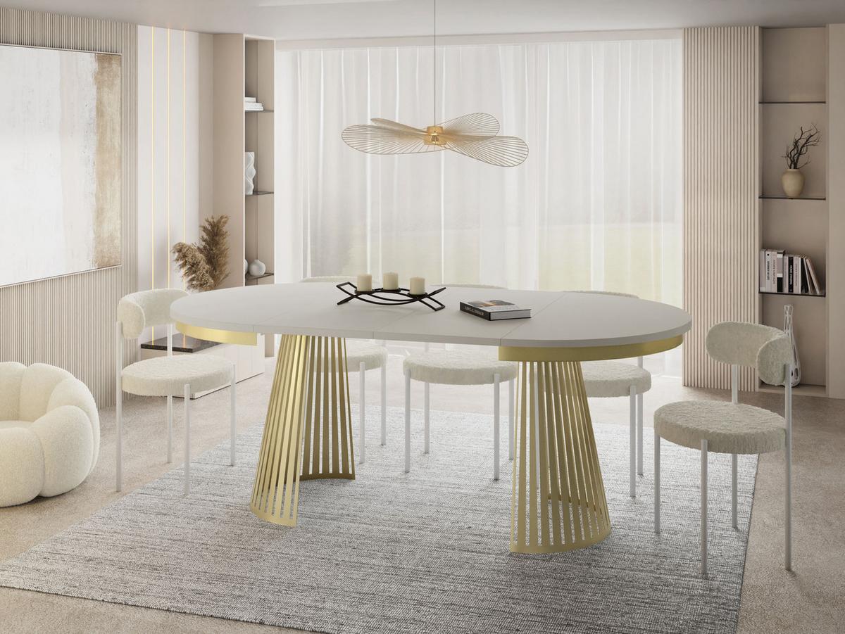 ESSTISCH Naro rund ausziehbar mit Goldem Lamellen-Metallgestell, Beige-Grau Kaschmir 100-180/100/76 cm - Kaschmir/Beige, Holzwerkstoff/Metall (100/180/76cm) - WFL GROUP