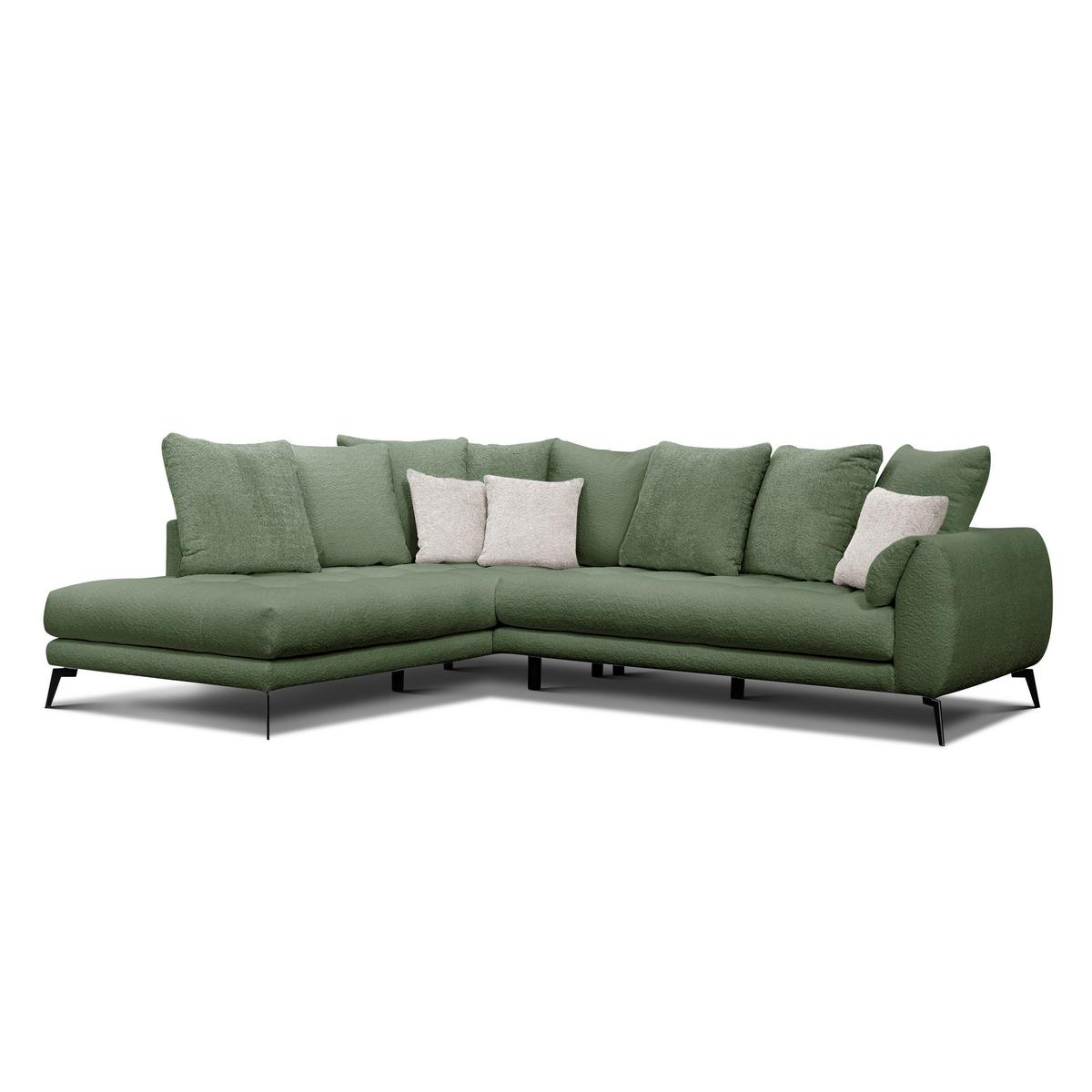 ECKSOFA CALME 5-Sitzer, olive - Schwarz/Olivgrün, Holz/Textil (294/229cm) - Wozimo