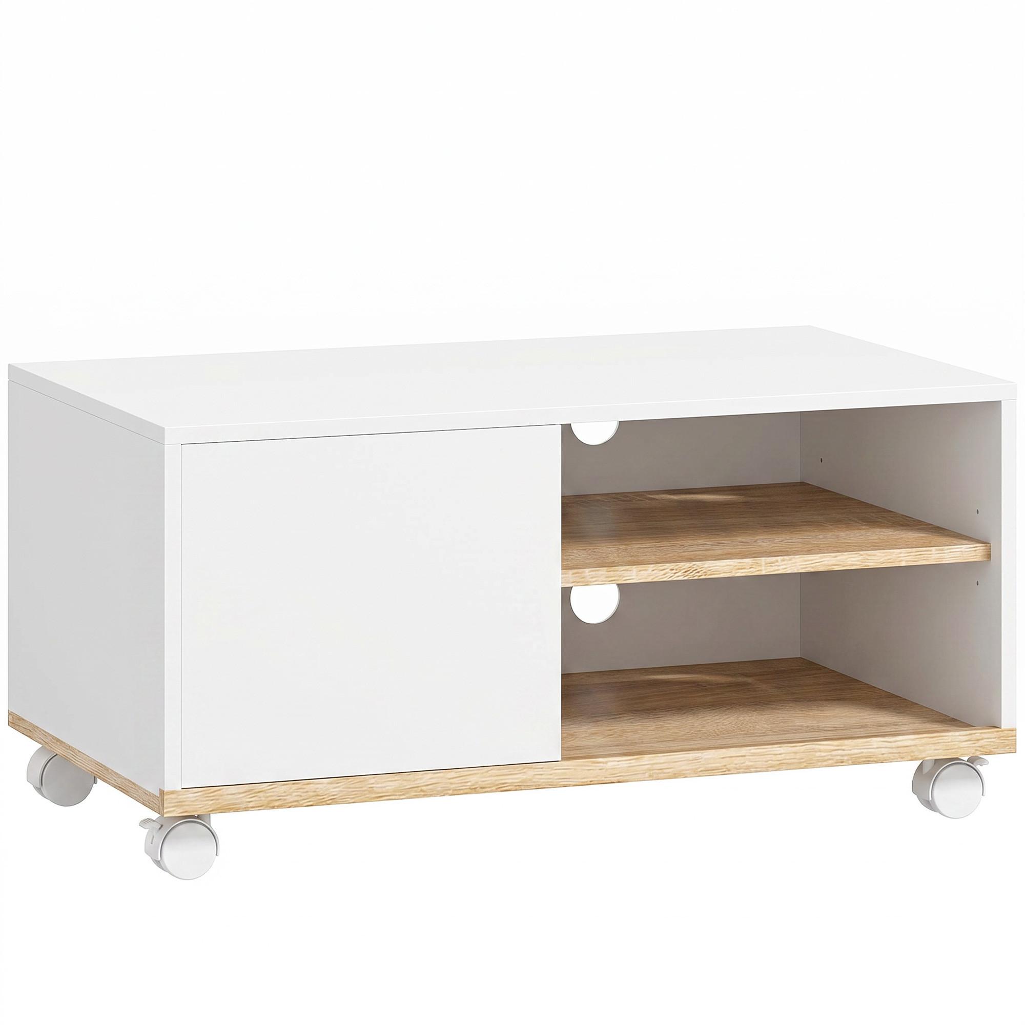 TV-BOARD Spanplatte Weiß Eiche - Weiß, Holzwerkstoff/Kunststoff (45/39/80cm) - HOMCOM